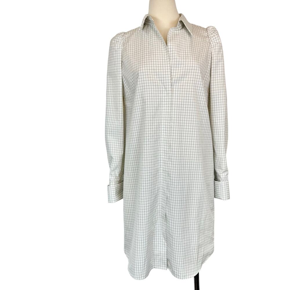 Dries van Noten Cotton Poplin Mini Shirt Dress Long Sleeve Grid Print 38 (US6-8)